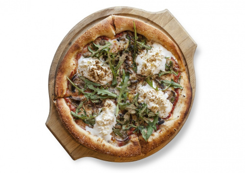 Пицца с грибами и рукколой